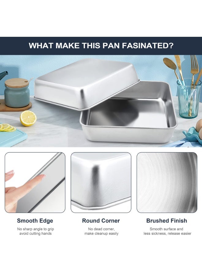 2 Pack 8 Inch Square Baking Tin 21cm, Stainless Steel Cake Roasting Pan Matte Finish Dishwasher Safe for Brownie Lasagna Birthday Cake - Image 3